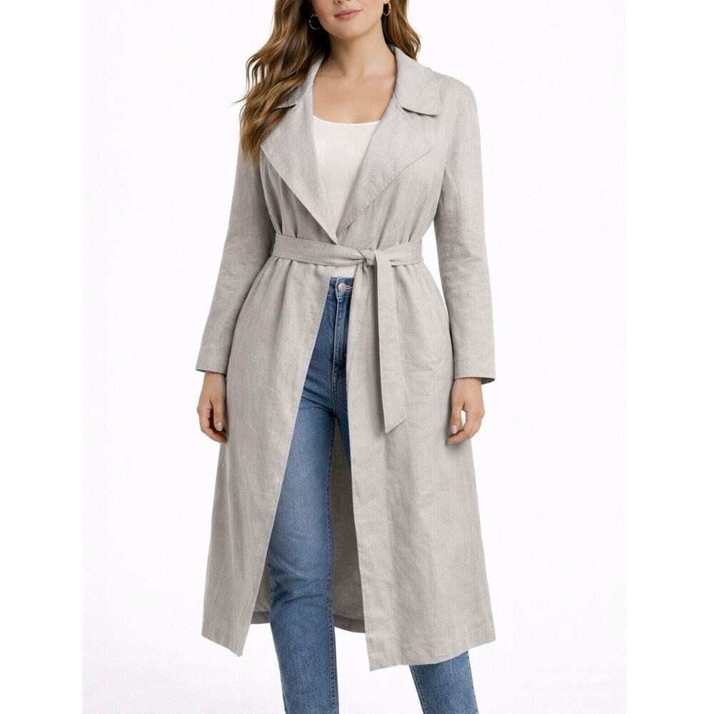 NWOT Catherine Malandrino S 100% Linen Belted Lagenlook Minimalist Long Jacket